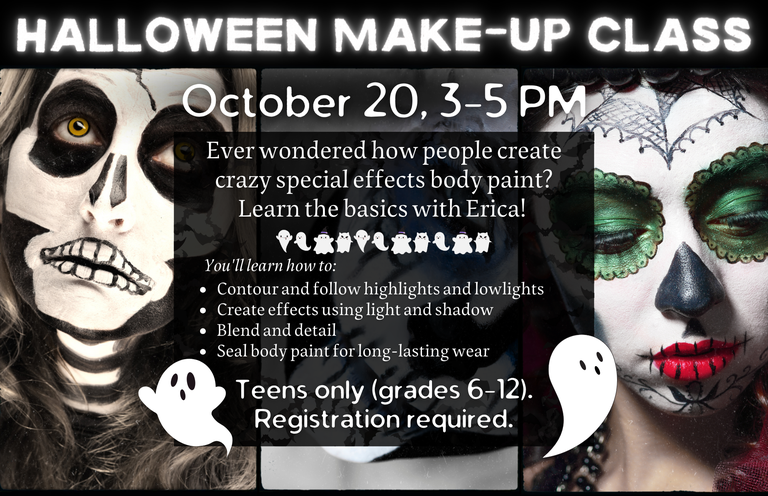 Teen Halloween Make Up Class event flyer