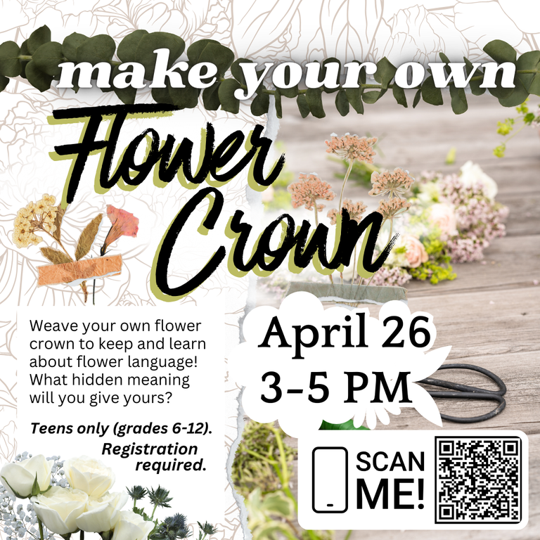 Make Your Own Flower Crown teen event flyer